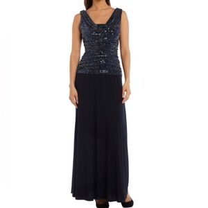 R&M Richards Black Sequin Bodice Sleeveless Long Evening Dress Sexy Party Sz 12